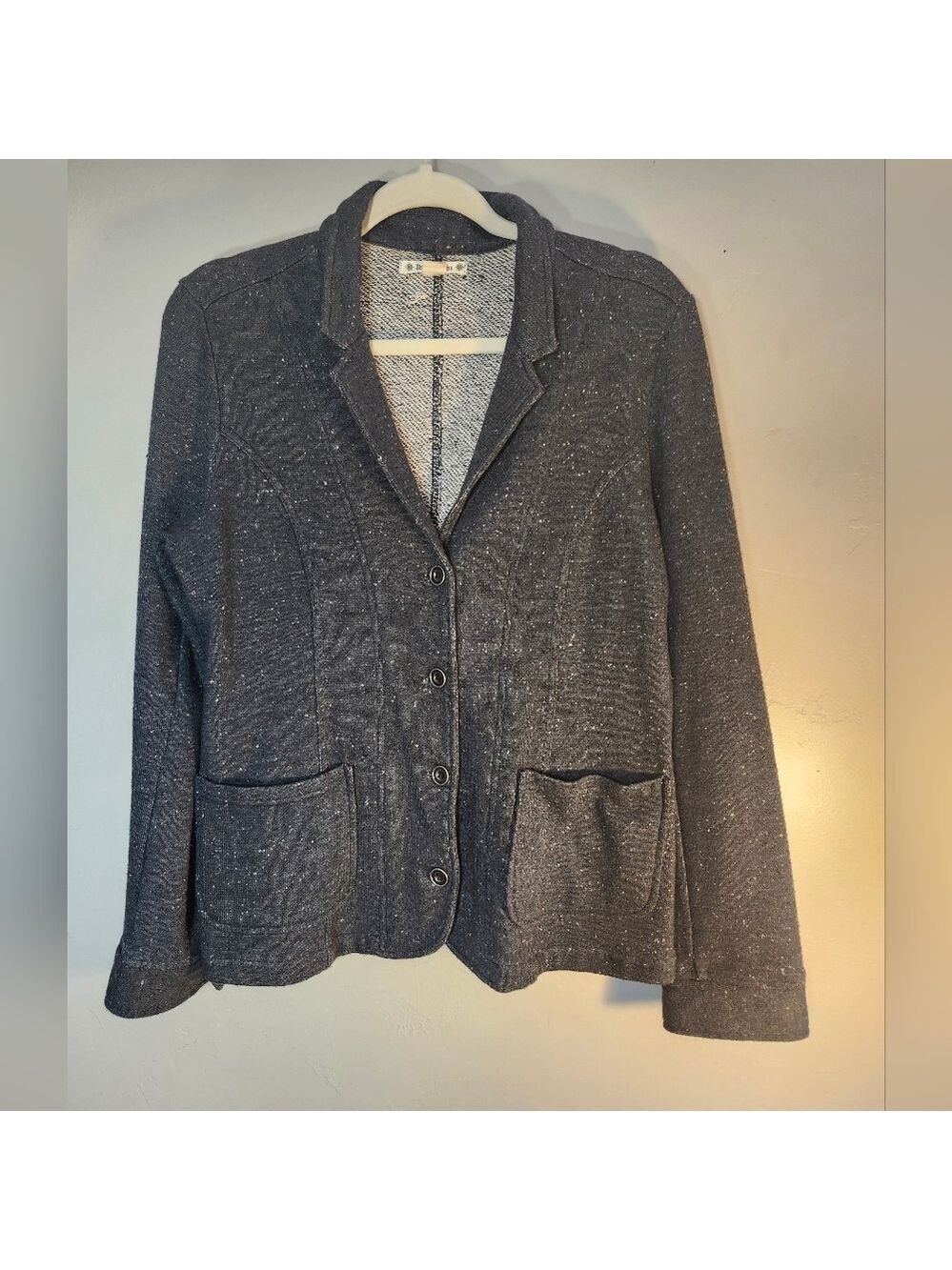 Ruff Hewn Gray/black Knit Blazer Jacket Casual Button Front Sz M